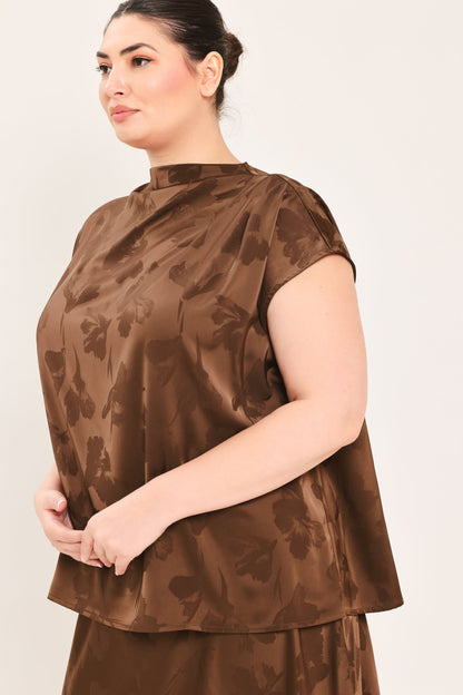 Flying Tomato Chocolate Floral Woven Jacquard Top view 11 - Chocolate Floral Blouse
