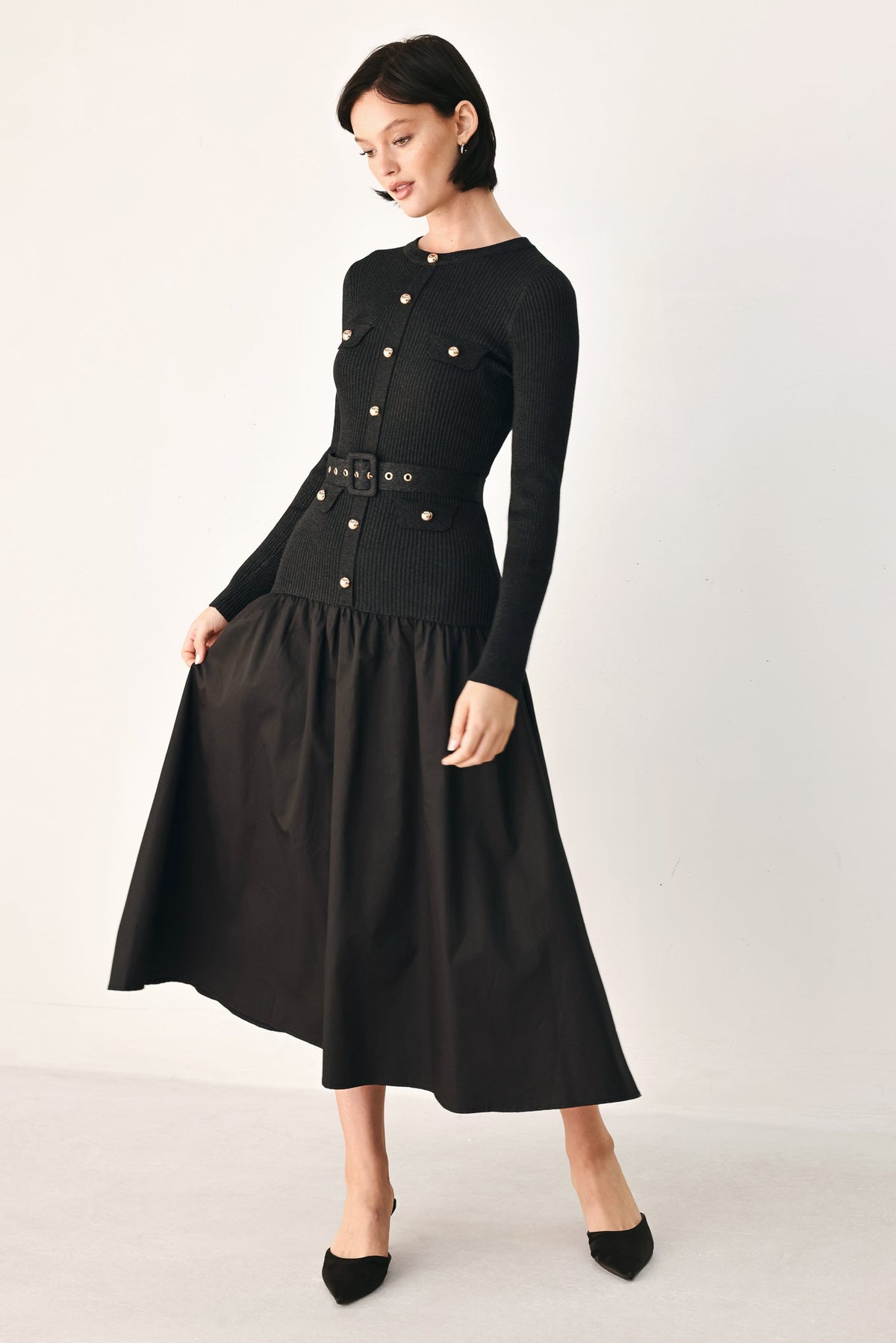 Flying Tomato City After Dark Mixed Media Midi Dress in OLIVE view 3 - Ivy City Ever After Dress