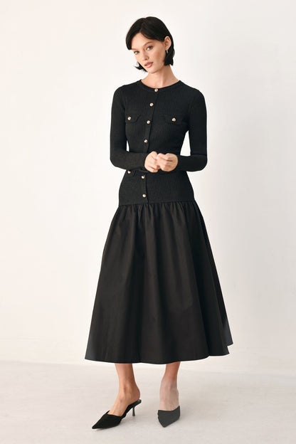 Flying Tomato City After Dark Mixed Media Midi Dress in BLACK view 4 - Ivy City Ever After Dress