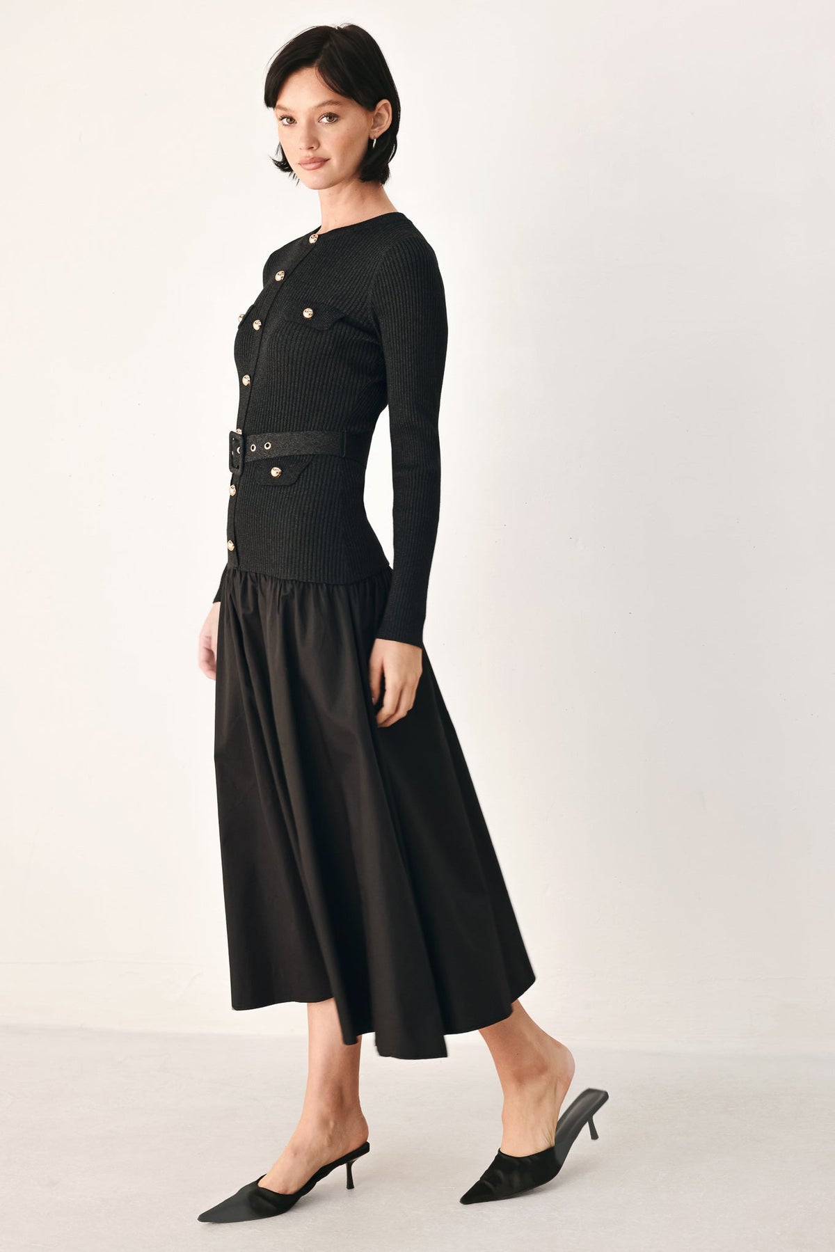 Flying Tomato City After Dark Mixed Media Midi Dress in BLACK view 5 - Ivy City Ever After Dress