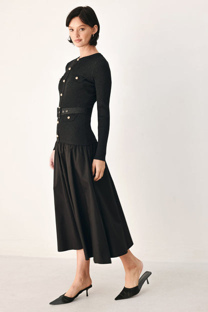 Flying Tomato City After Dark Mixed Media Midi Dress in BLACK view 5 - Ivy City Ever After Dress