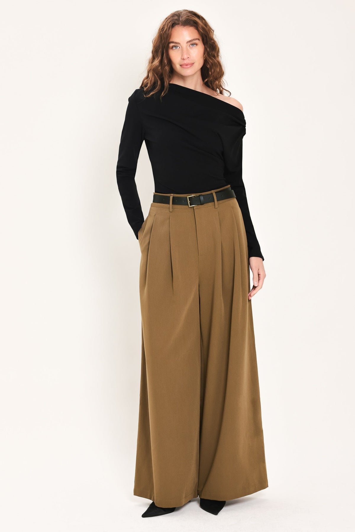 Flying Tomato City Cinch Black/brown Belted Wide-leg Pants in BLACK (bottom)