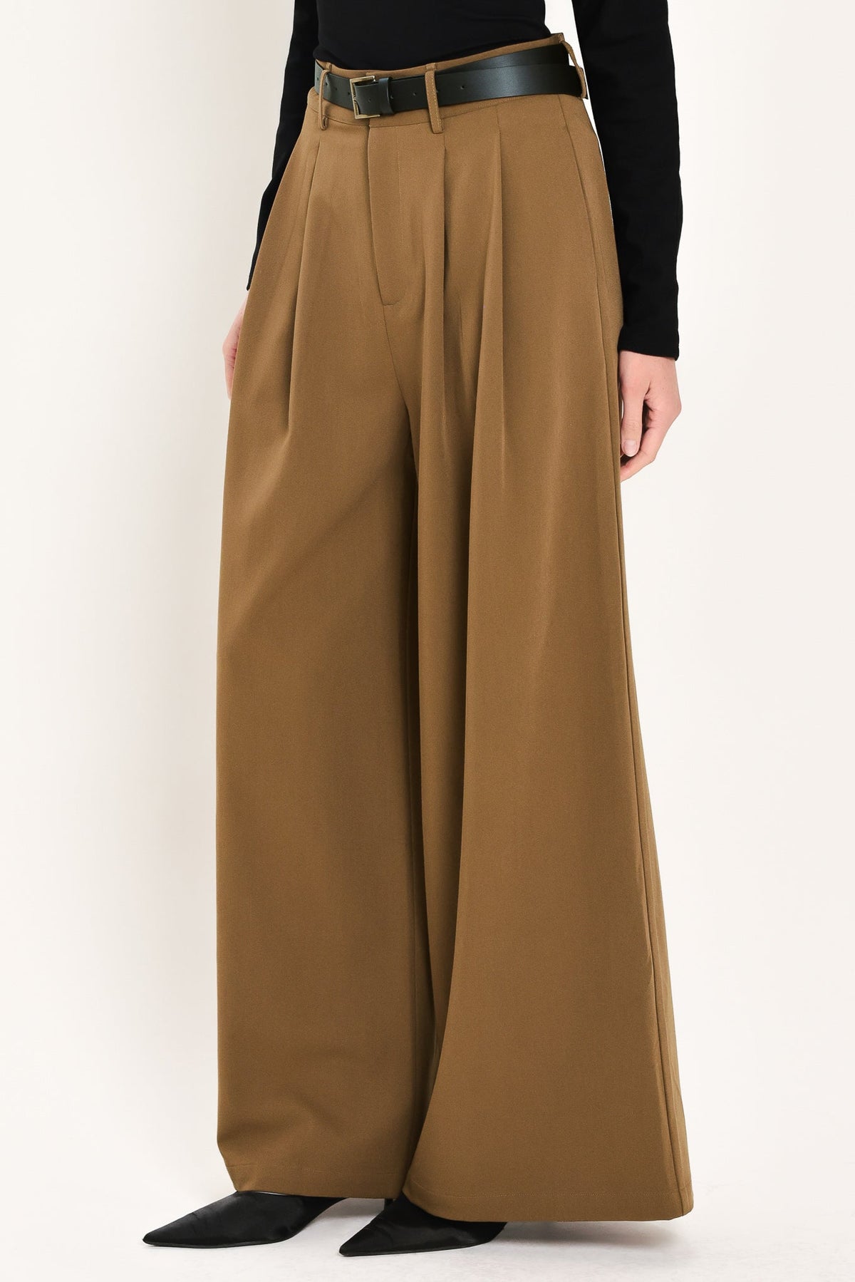 Flying Tomato City Cinch Black/brown Belted Wide-leg Pants view 10 (bottom)