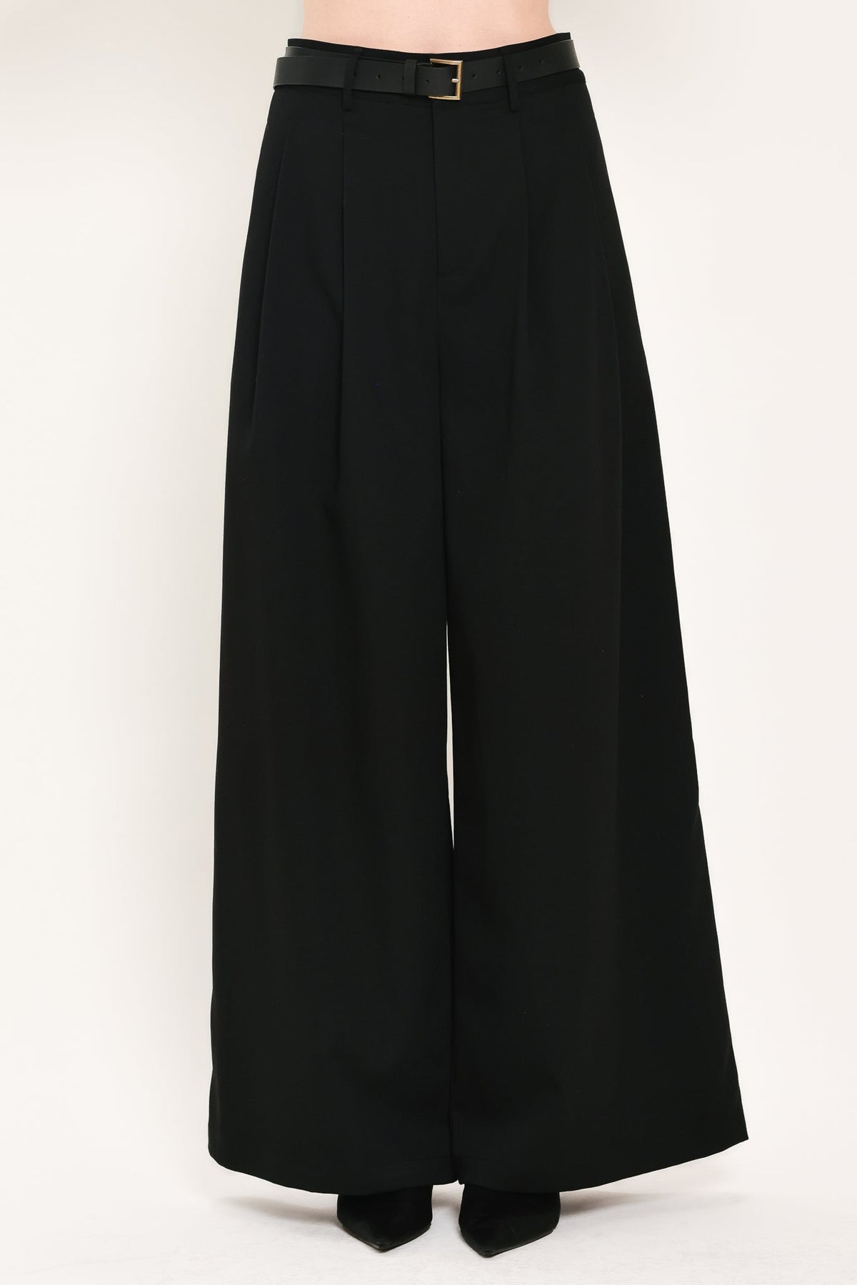 Flying Tomato City Cinch Black/brown Belted Wide-leg Pants in BLACK view 2 (bottom)