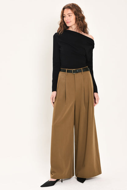 Flying Tomato City Cinch Black/brown Belted Wide-leg Pants in BROWN view 4 (bottom)