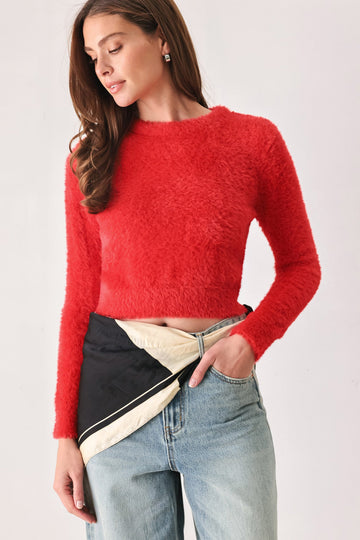 Flying Tomato Color Pop Fuzzy Sweater Top in COBALT BLUE view 2 - Color Pop Hoodie