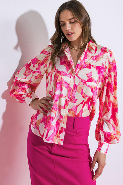 Flying Tomato Coming to My Senses Woven Top in FUCHSIA IVORY