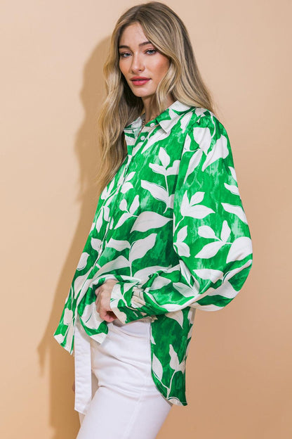 Flying Tomato Coming to My Senses Woven Top in GREEN IVORY view 5