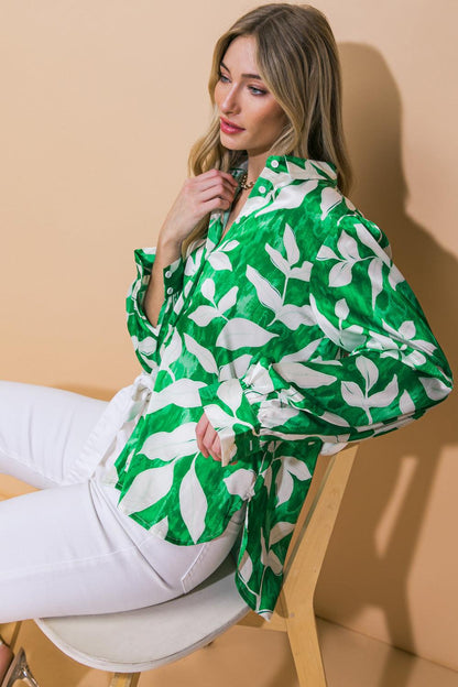 Flying Tomato Coming to My Senses Woven Top in GREEN IVORY view 6