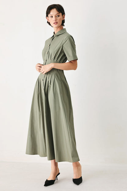 Flying Tomato Countryside Charm Woven Midi Dress in OLIVE - Country Charm Dress