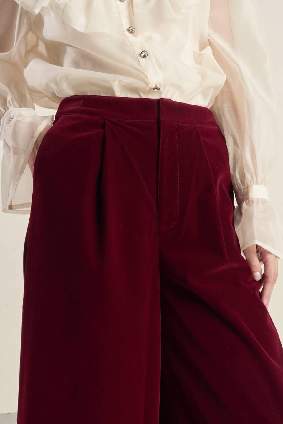 Flying Tomato Coy Charm Velvet Pants in BERRY view 3 - Charm Pants Off (bottom)