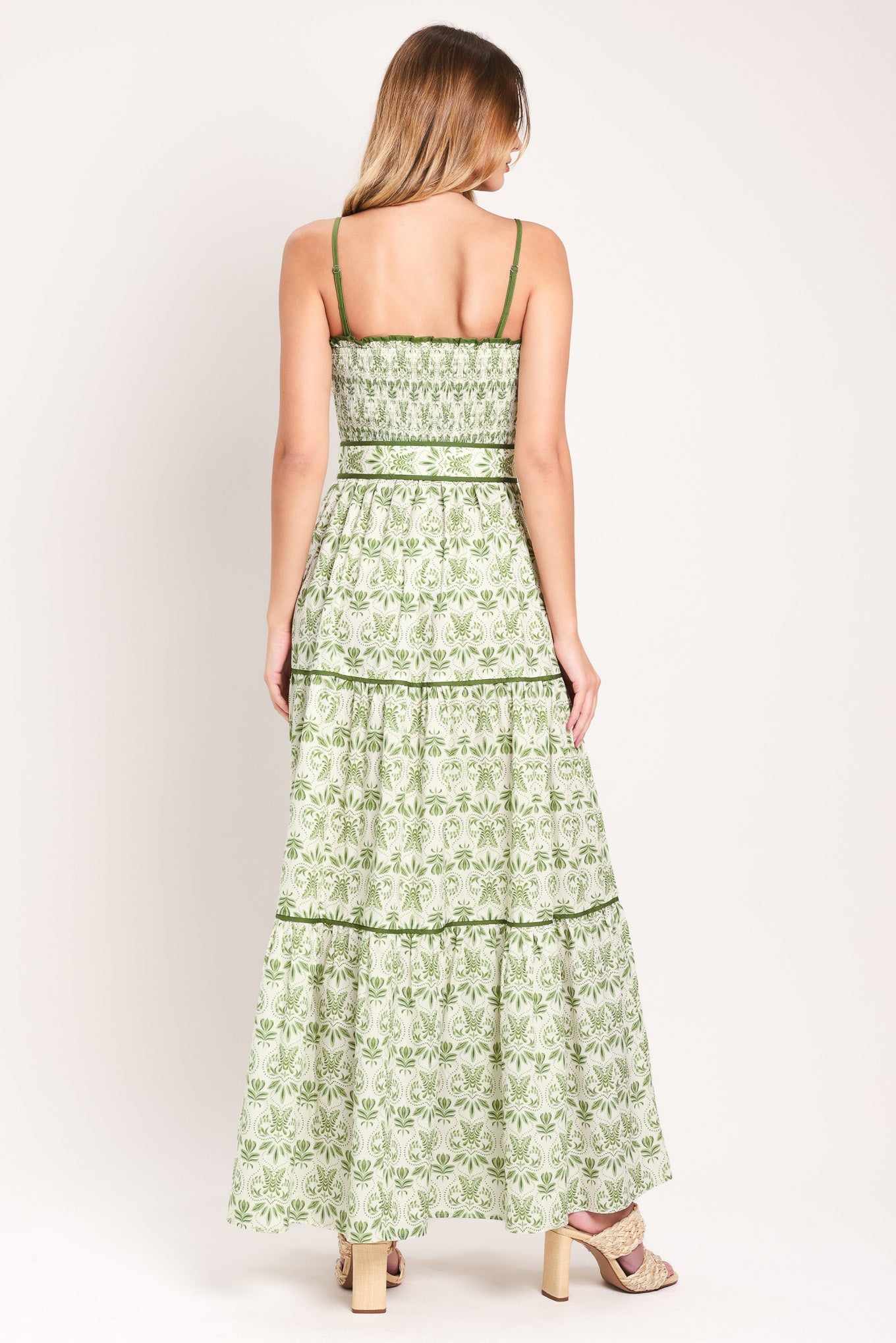 Flying Tomato Dainty Flora Woven Maxi Dress in CAMEL view 3 - Dainty Floral Dress