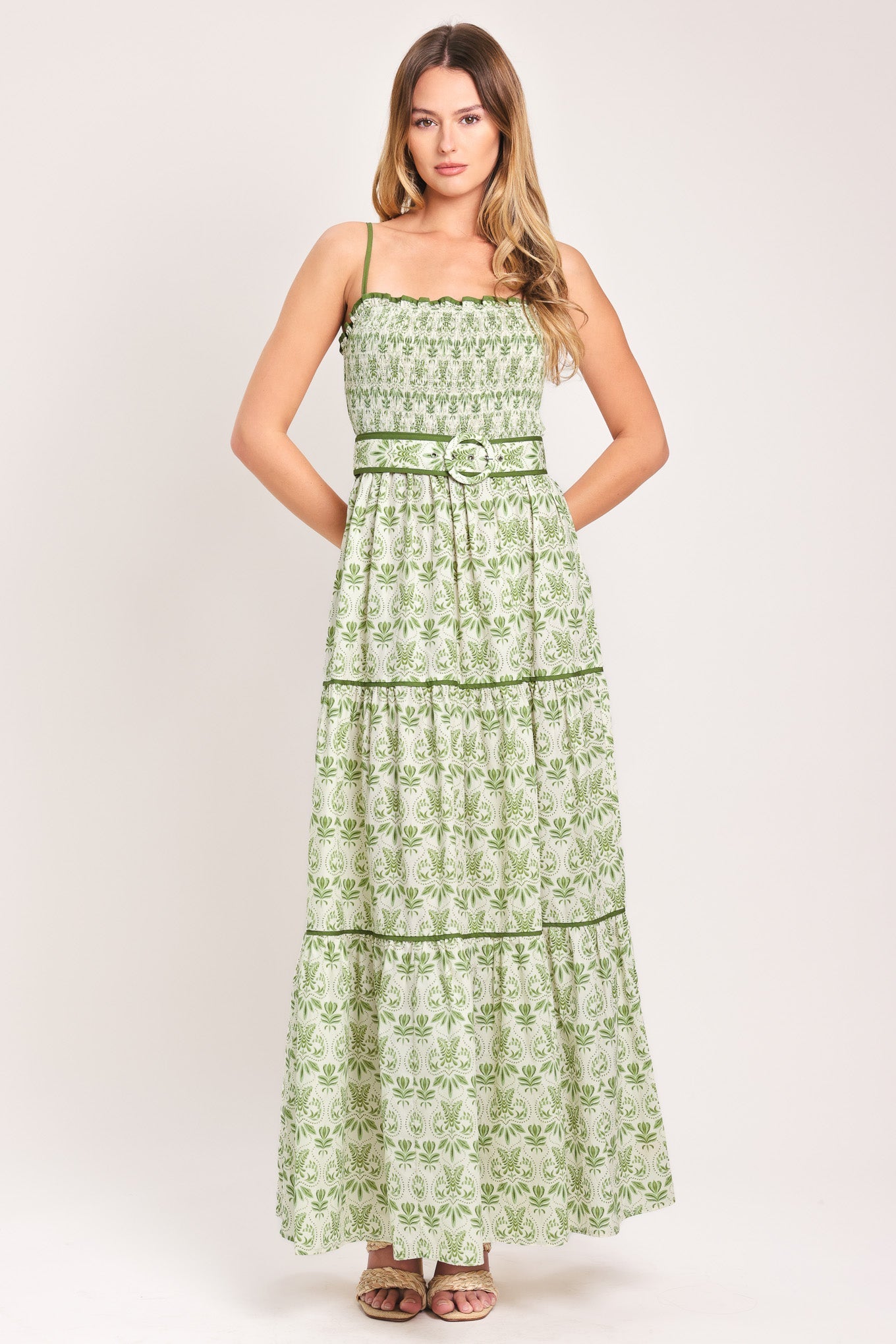 Flying Tomato Dainty Flora Woven Maxi Dress in GREEN view 4 - Dainty Floral Dress