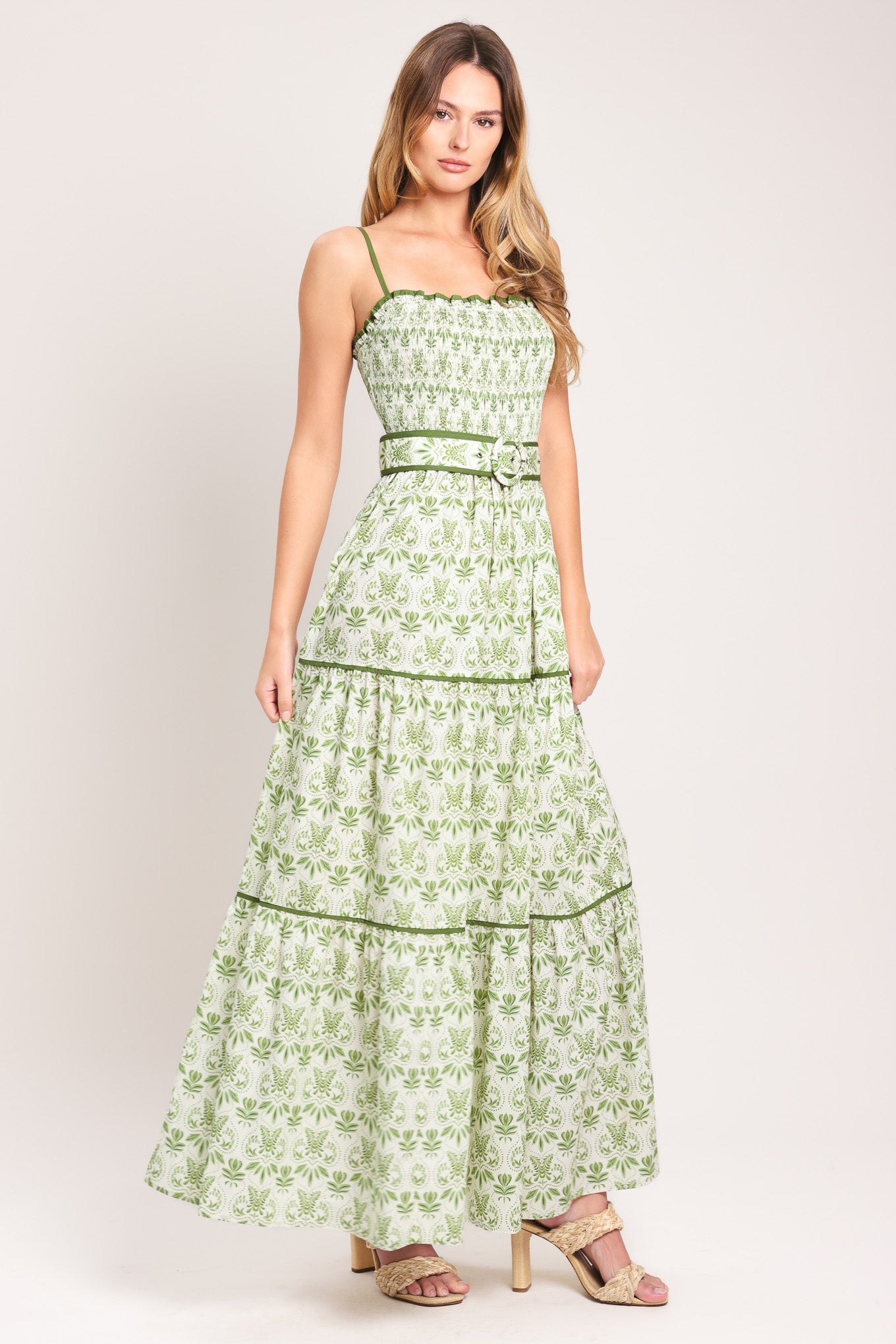 Flying Tomato Dainty Flora Woven Maxi Dress in GREEN view 6 - Dainty Floral Dress