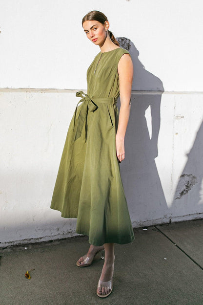 Flying Tomato Delicate Dreams Woven Midi Dress in OLIVE view 5