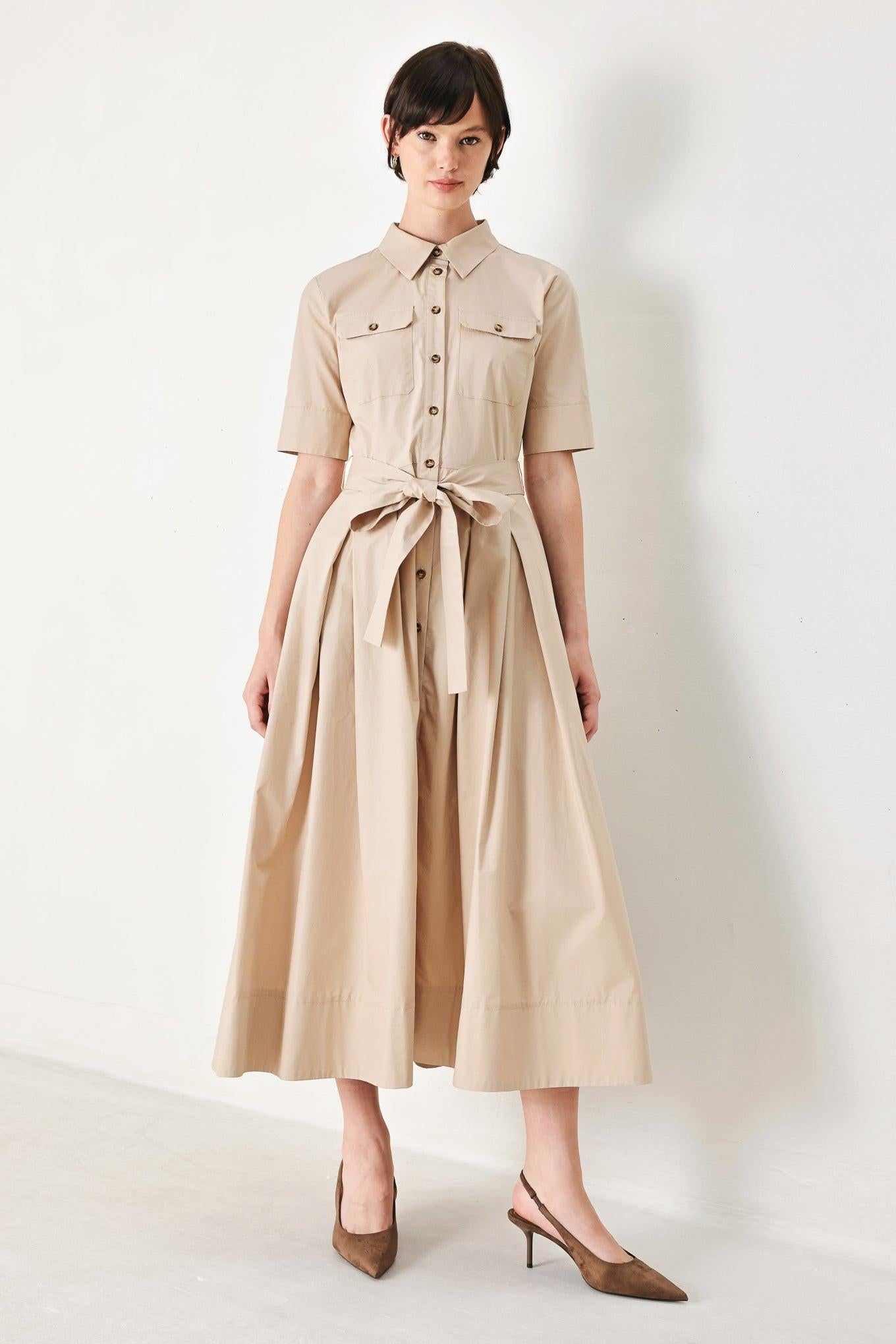 Flying Tomato Desert Icon Woven Midi Shirt Dress in NEUTRAL view 3
