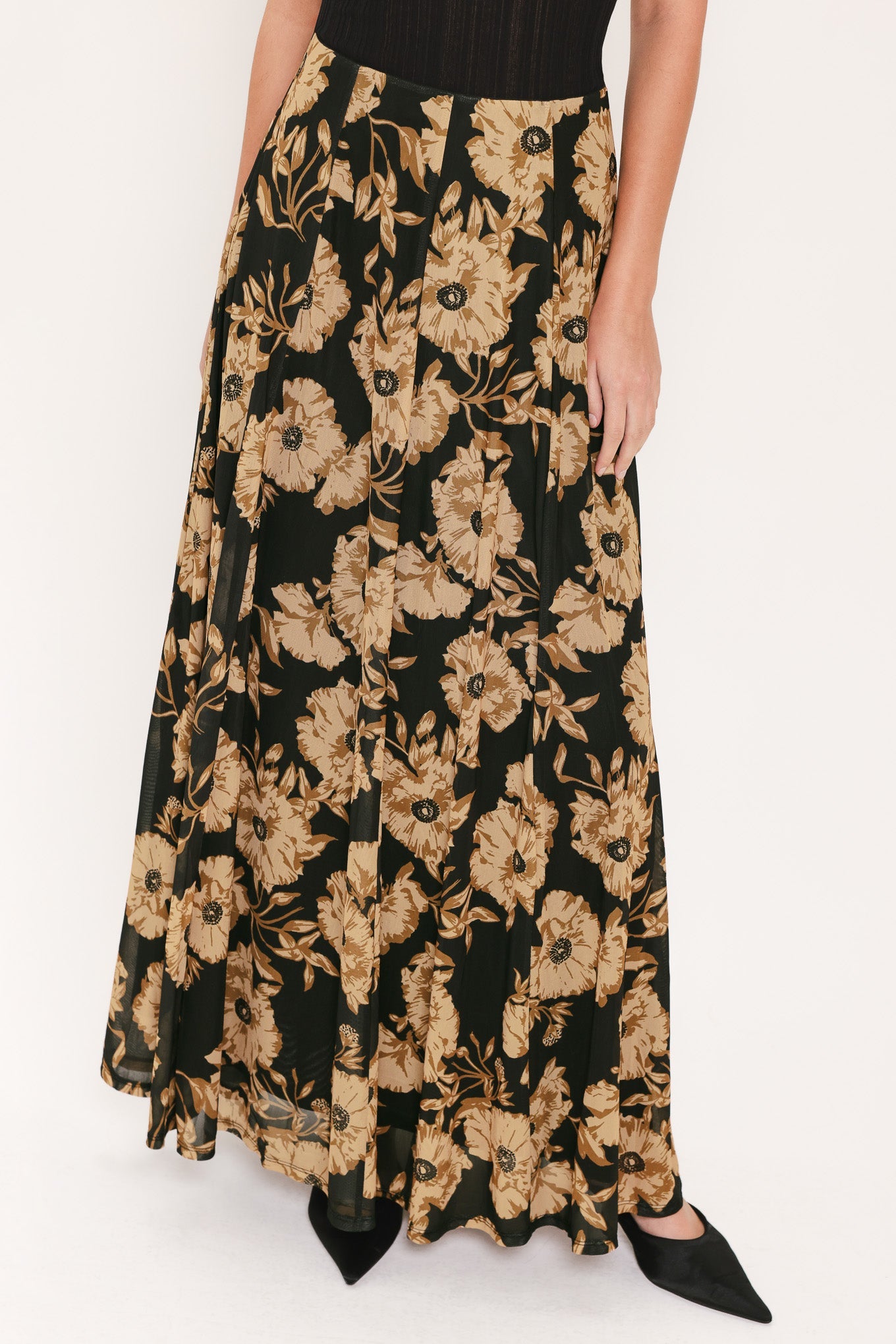 Flying Tomato Earthen Flower Fantasy Power Mesh Full Maxi Skirt in BLACK view 5 - Flying Tomato Skirt Set (dress)