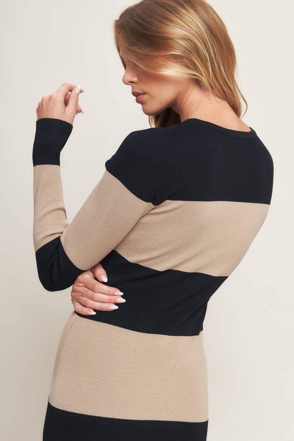 Flying Tomato Espresso & Cream Sweater Knit Midi Dress view 12 - Fall Wardrobe Essential - Dress Sweater