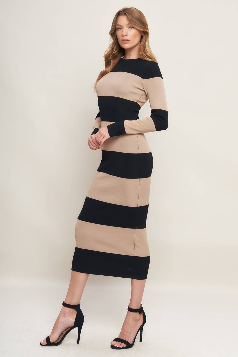 Flying Tomato Espresso & Cream Sweater Knit Midi Dress view 9 - Fall Wardrobe Essential - Dress Sweater