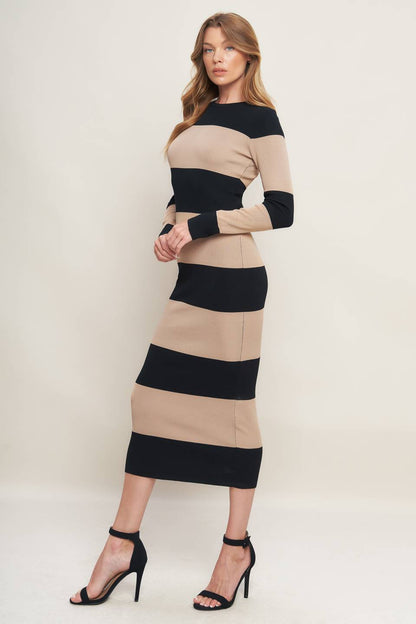Flying Tomato Espresso & Cream Sweater Knit Midi Dress view 9 - Fall Wardrobe Essential - Dress Sweater