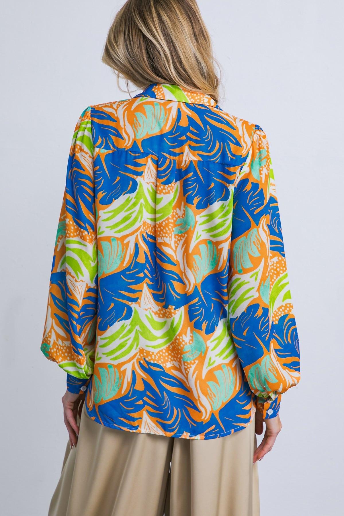 Flying Tomato Esteemed Moment Woven Top in ORANGE/BLUE view 4 - Esteemed Model