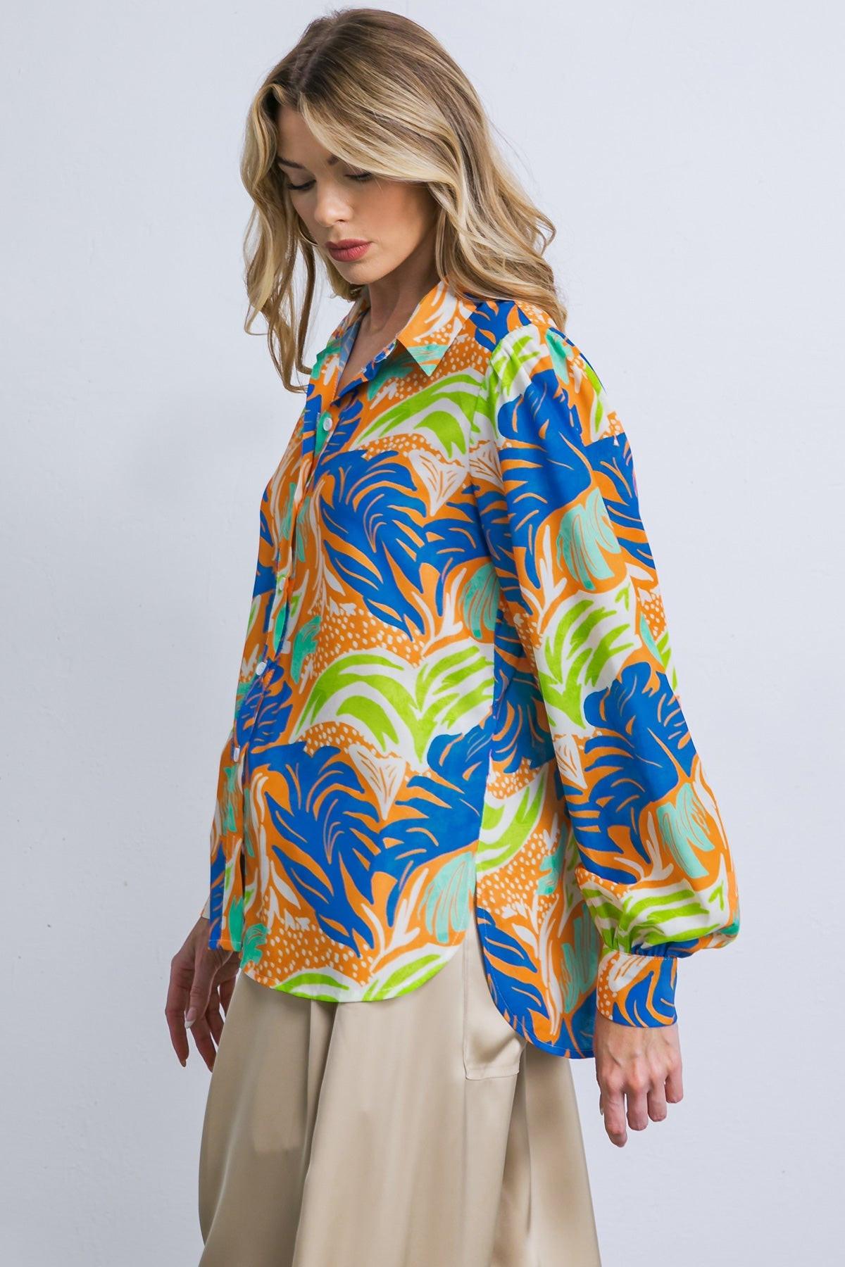 Flying Tomato Esteemed Moment Woven Top in ORANGE/BLUE view 6 - Esteemed Model