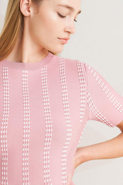 Flying Tomato Evening Rustle Jacquard Sweater Top in PINK/WHITE view 12 - Evening Sweater Set