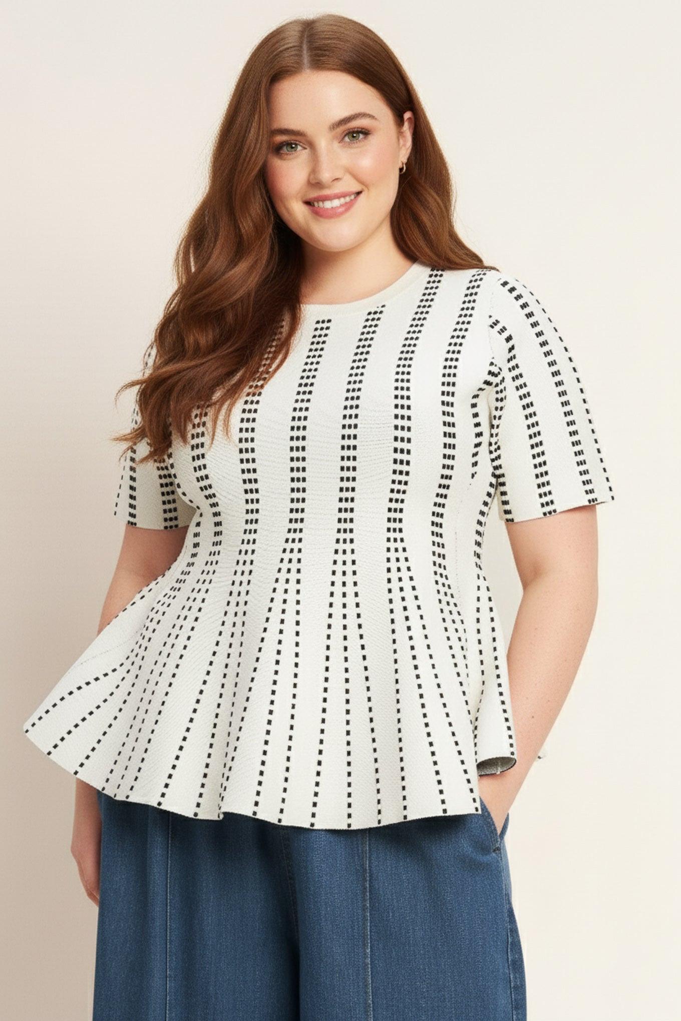 Flying Tomato Evening Rustle Jacquard Sweater Top in NAVY/WHITE view 16 - Evening Sweater Set
