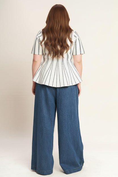 Flying Tomato Evening Rustle Jacquard Sweater Top in NAVY/WHITE view 17 - Evening Sweater Set