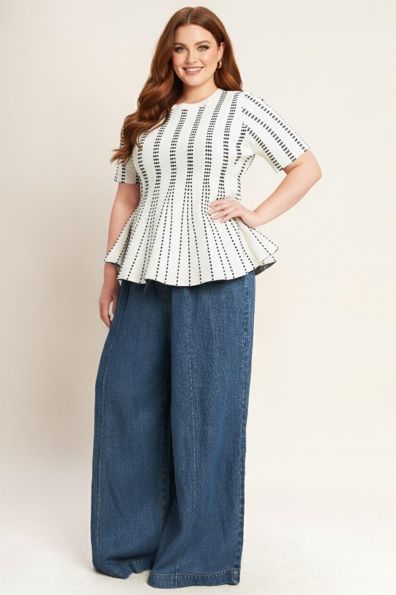 Flying Tomato Evening Rustle Jacquard Sweater Top in NAVY/WHITE view 18 - Evening Sweater Set