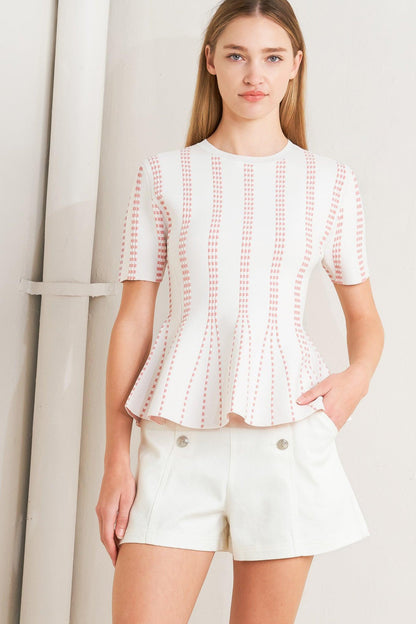 Flying Tomato Evening Rustle Jacquard Sweater Top in WHITE/BLACK view 3 - Evening Sweater Set
