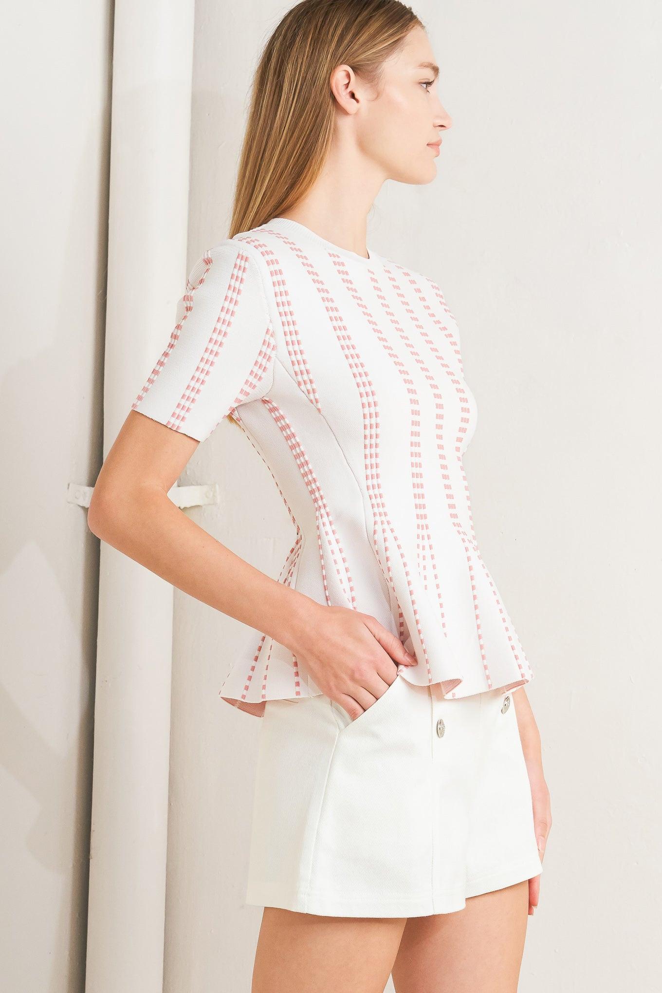 Flying Tomato Evening Rustle Jacquard Sweater Top in PINK/WHITE view 7 - Evening Sweater Set