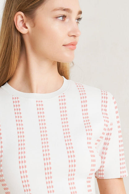 Flying Tomato Evening Rustle Jacquard Sweater Top in PINK/WHITE view 8 - Evening Sweater Set