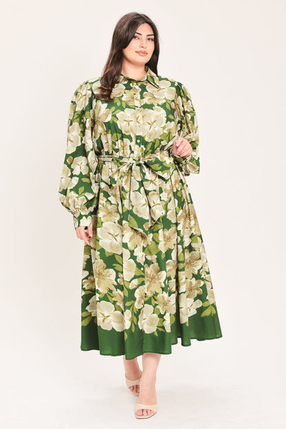 Flying Tomato Evergreen Camellia Dream Woven Midi Shirt Dress view 17