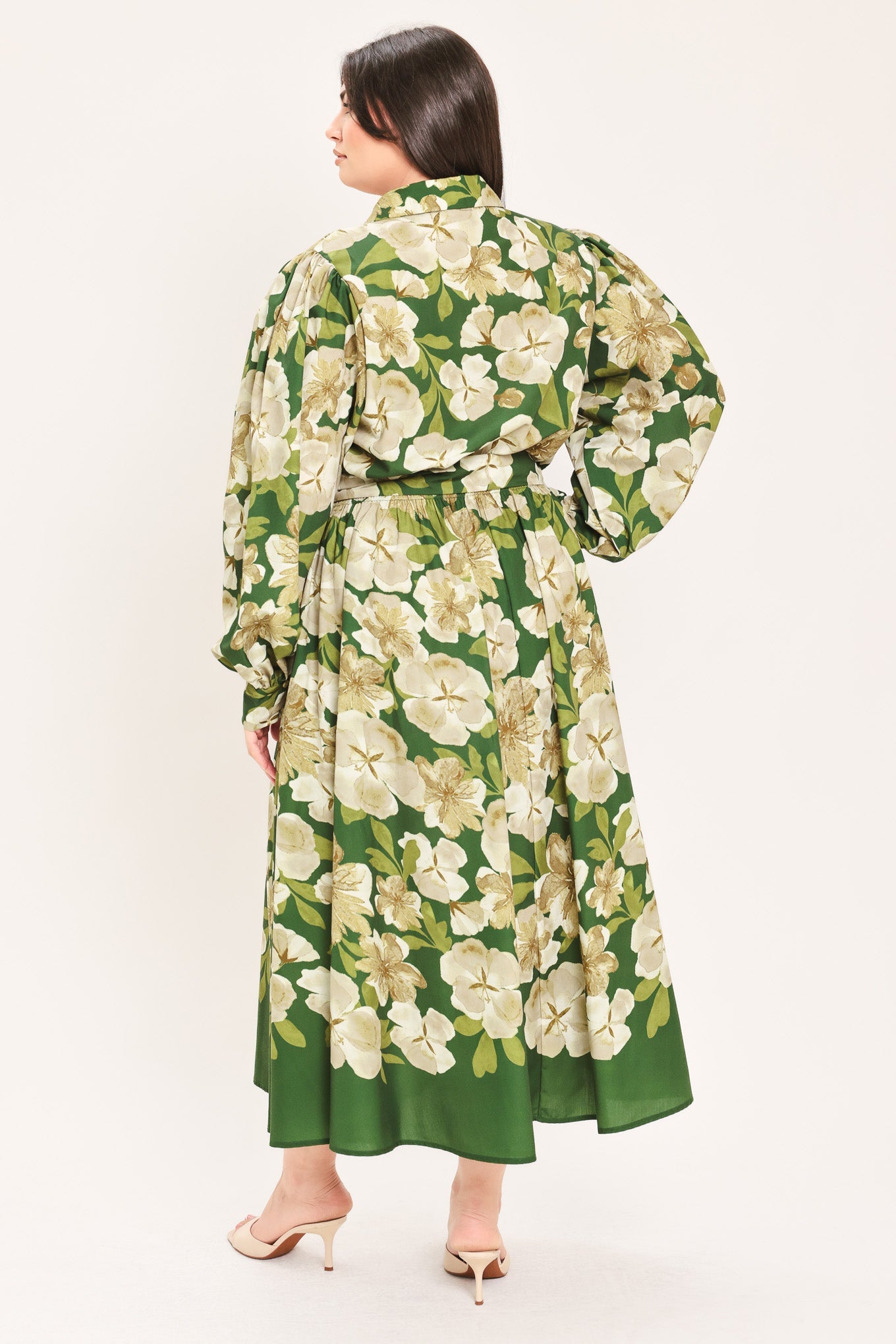 Flying Tomato Evergreen Camellia Dream Woven Midi Shirt Dress view 18