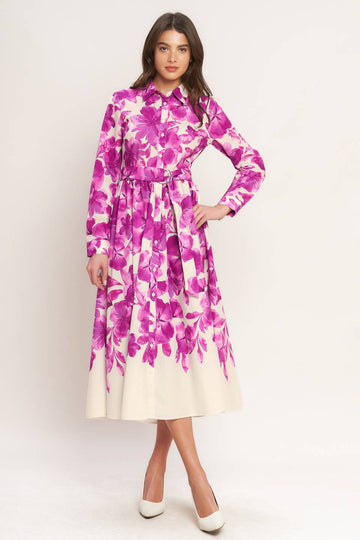Flying Tomato Evergreen Camellia Dream Woven Midi Shirt Dress in GREEN view 2