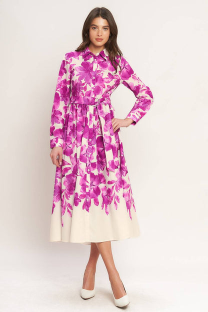 Flying Tomato Evergreen Camellia Dream Woven Midi Shirt Dress in GREEN view 2