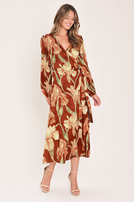 Flying Tomato Falling for You Faux Wrap Midi Dress