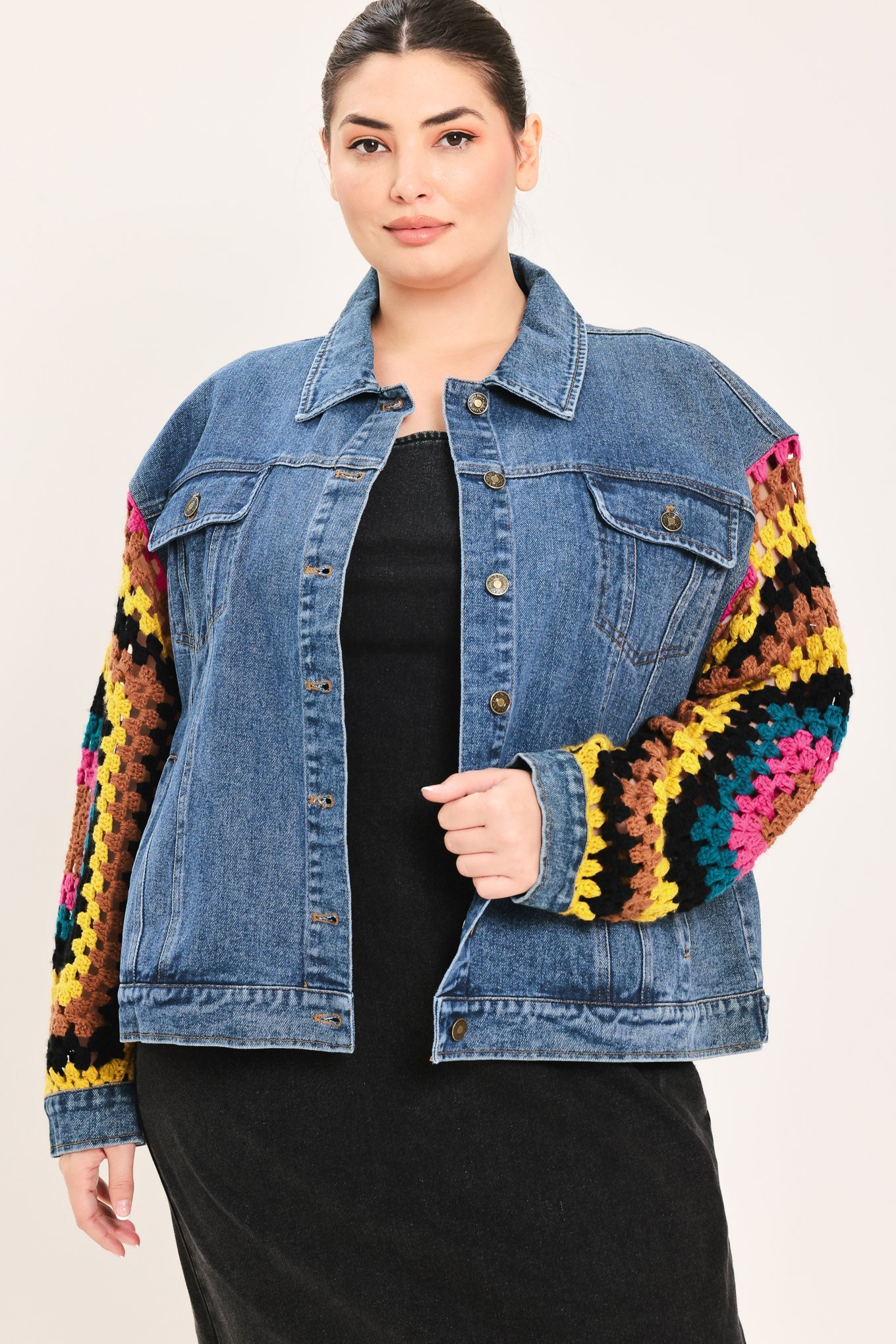 Flying Tomato Festival Weave Washed Denim Jacket Top view 9 - Festival Denim Jacket