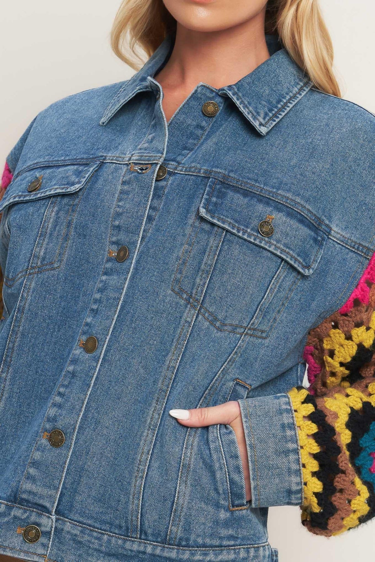 Flying Tomato Festival Weave Washed Denim Jacket Top - MeeeShop Women's Fashion