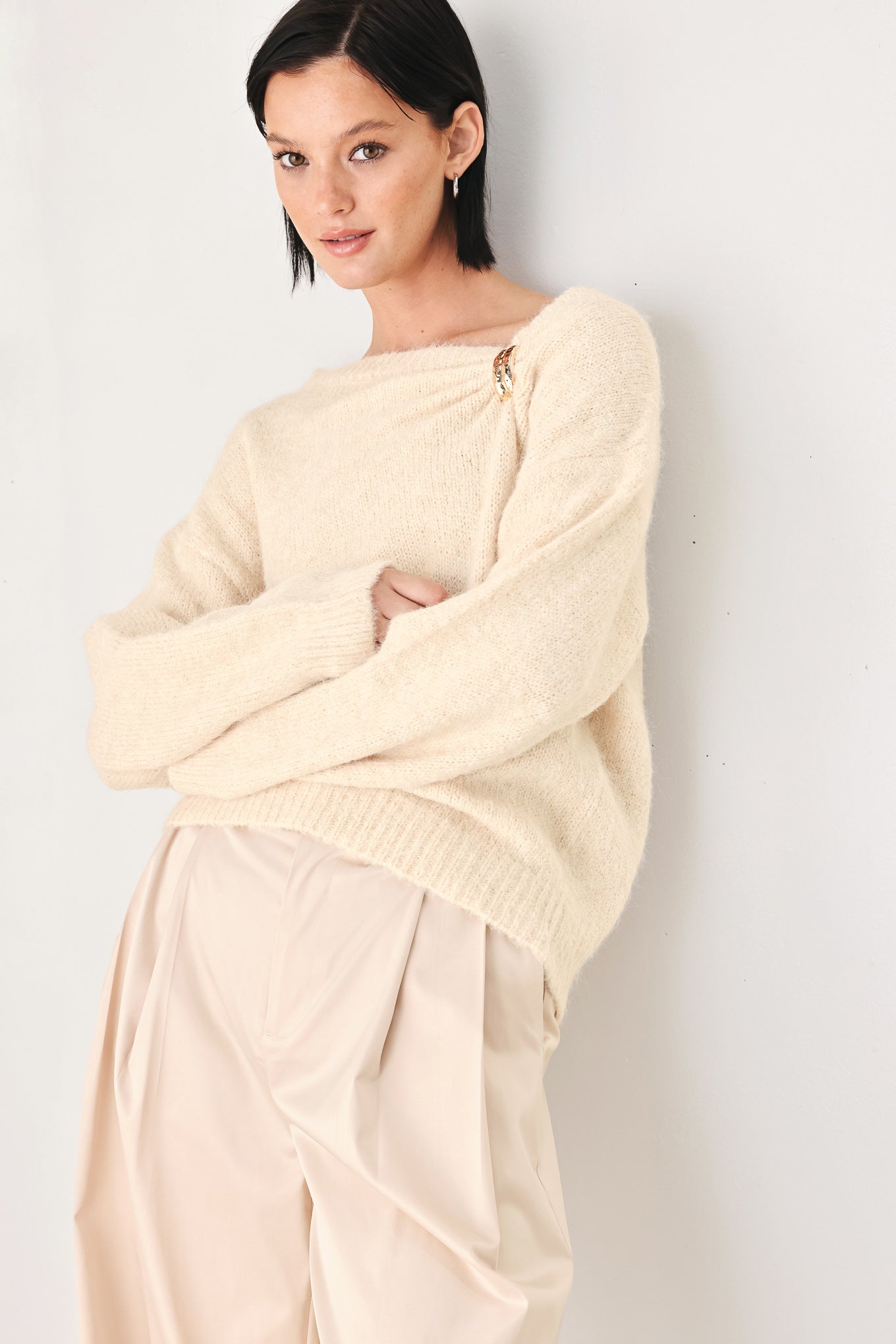 Flying Tomato Fireside Charm Cinched Neck Sweater in BURGUNDY view 3 - Cinched Sweater (top)