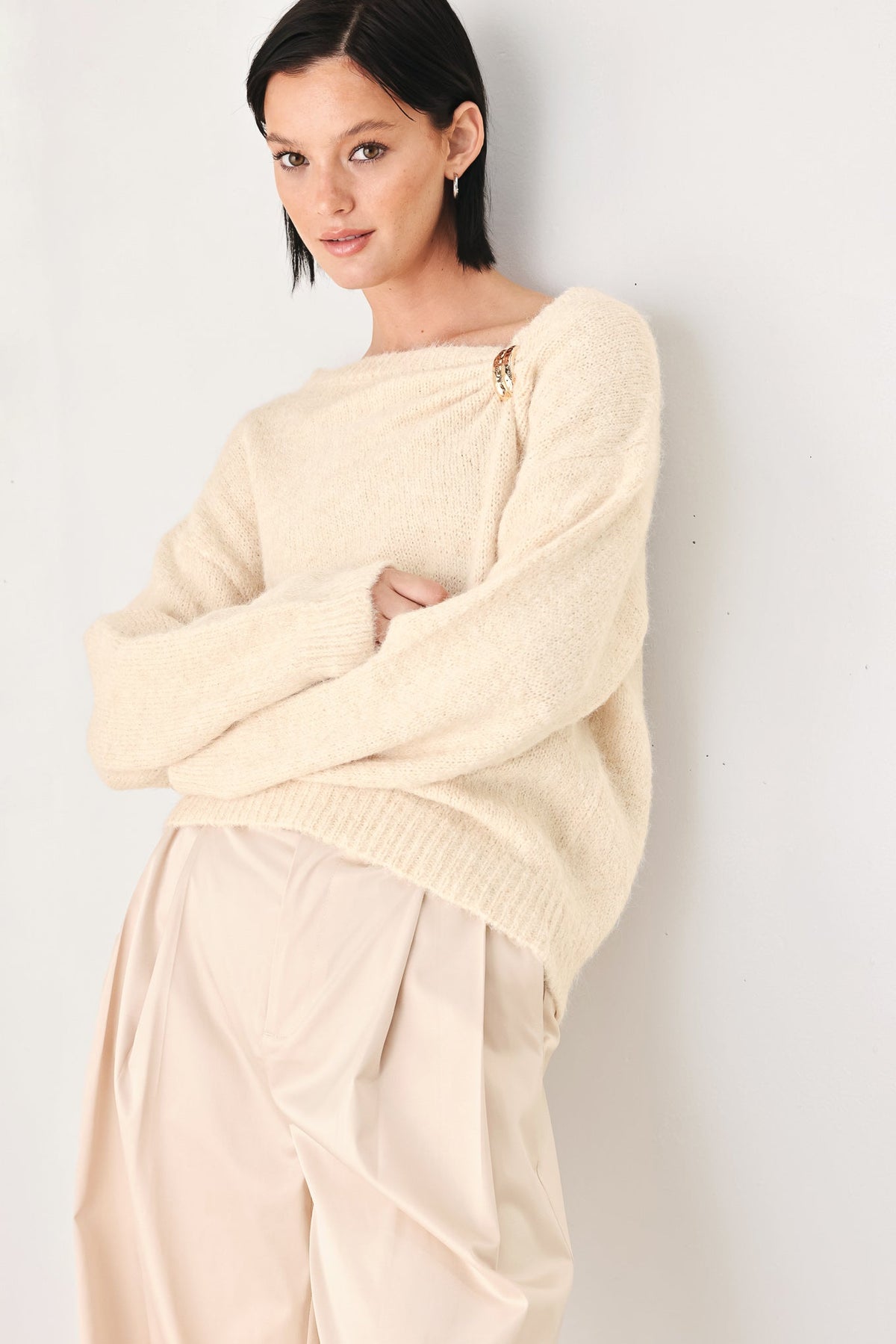 Flying Tomato Fireside Charm Cinched Neck Sweater in BURGUNDY view 3 - Cinched Sweater (top)