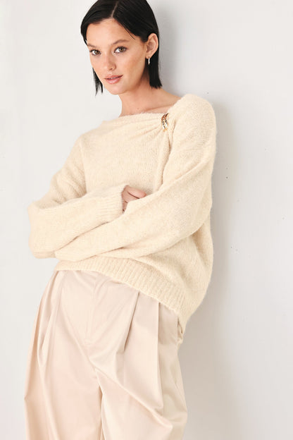Flying Tomato Fireside Charm Cinched Neck Sweater in BURGUNDY view 3 - Cinched Sweater (top)