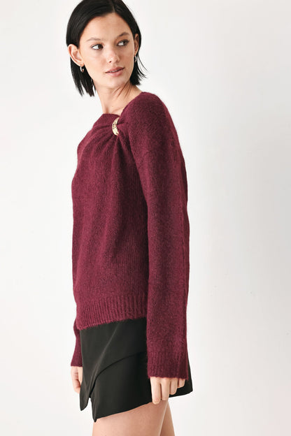 Flying Tomato Fireside Charm Cinched Neck Sweater in CAMEL view 6 - Cinched Sweater (top)