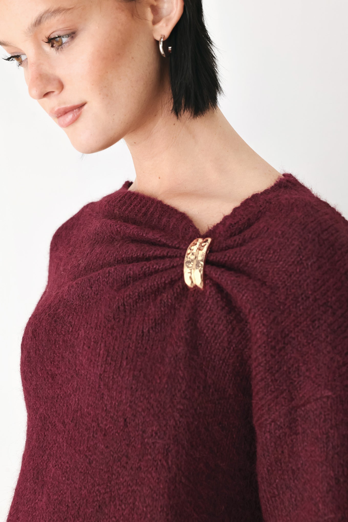 Flying Tomato Fireside Charm Cinched Neck Sweater in IVORY view 7 - Cinched Sweater (top)
