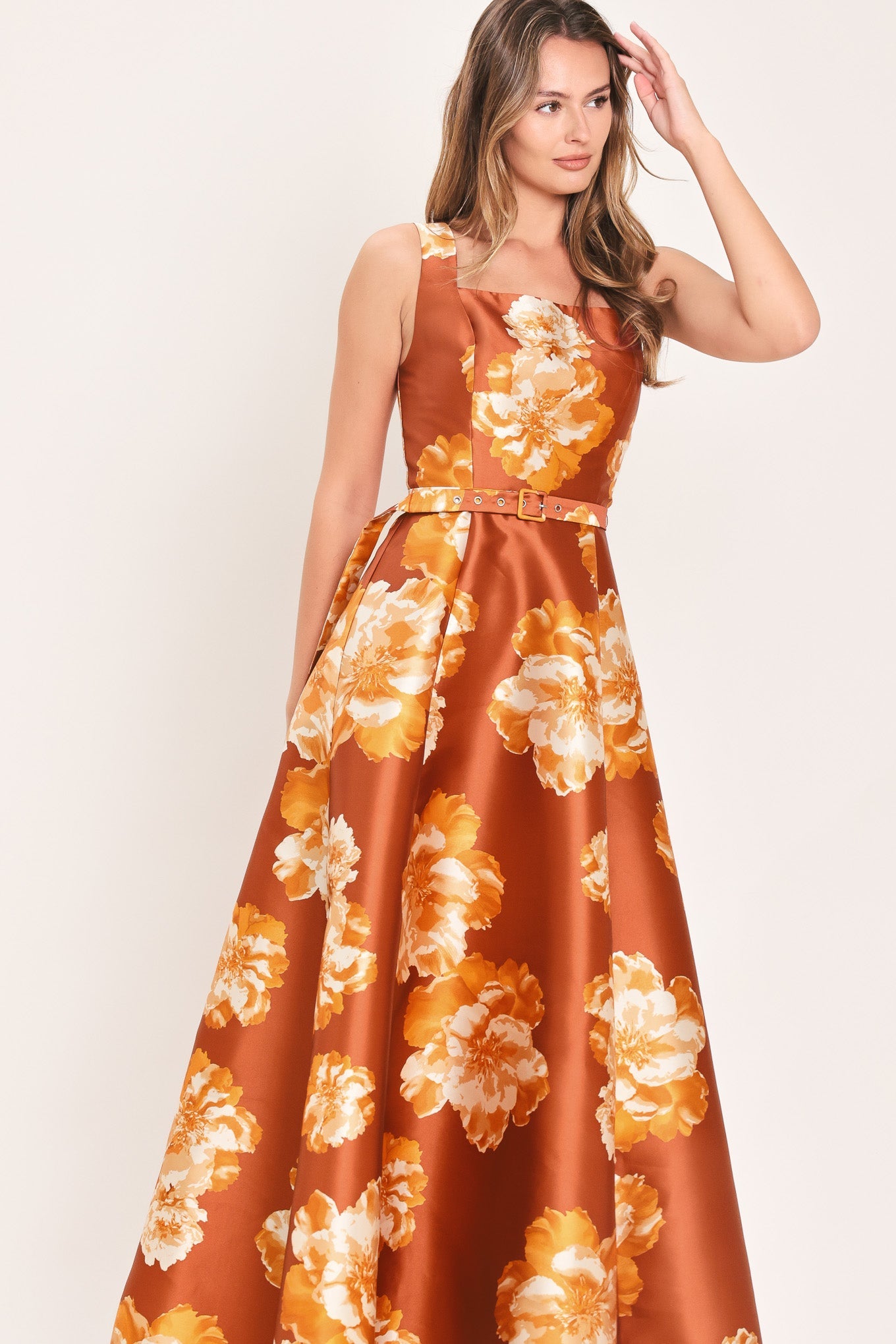 Flying Tomato Fireside Floral Reverie Woven Maxi Dress in RUST view 3