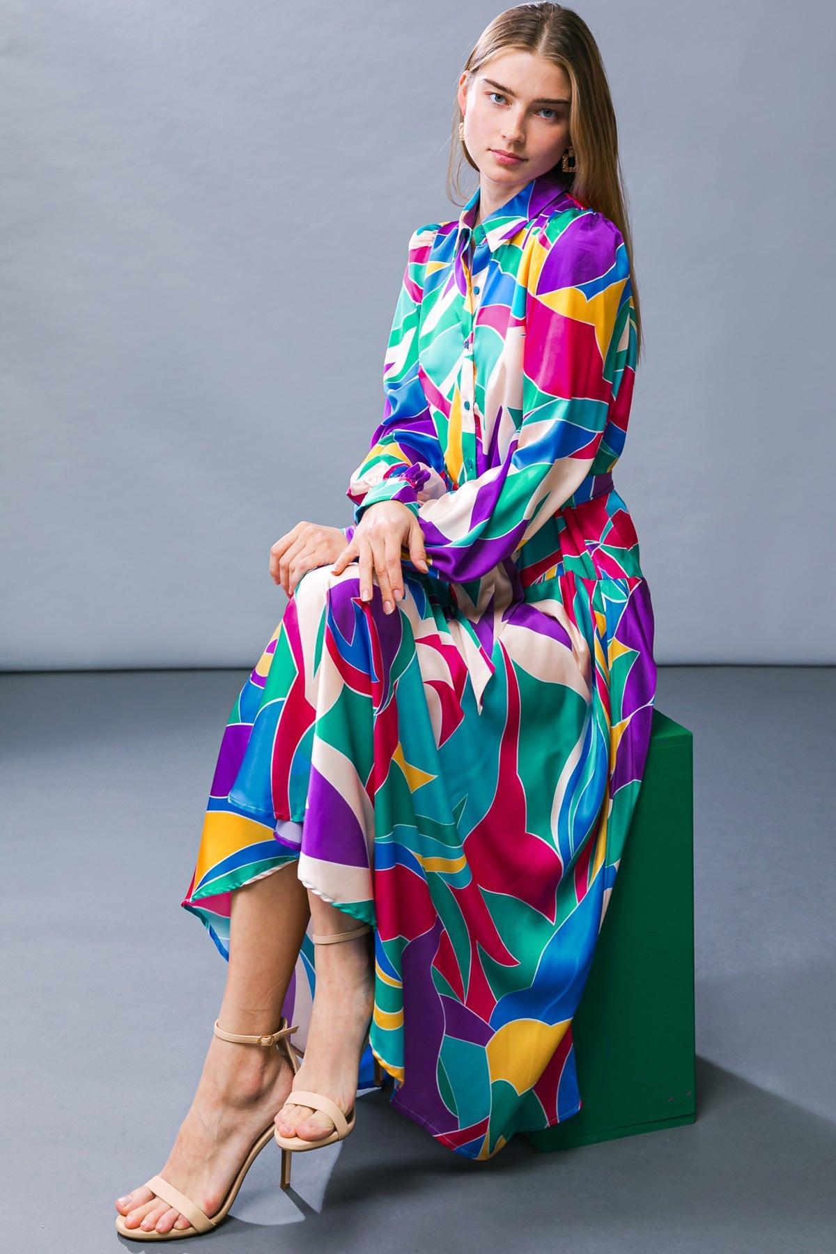 Flying Tomato Focused on Priorities Woven Midi Dress in TEAL ORANGE view 6 - Focused Priorities
