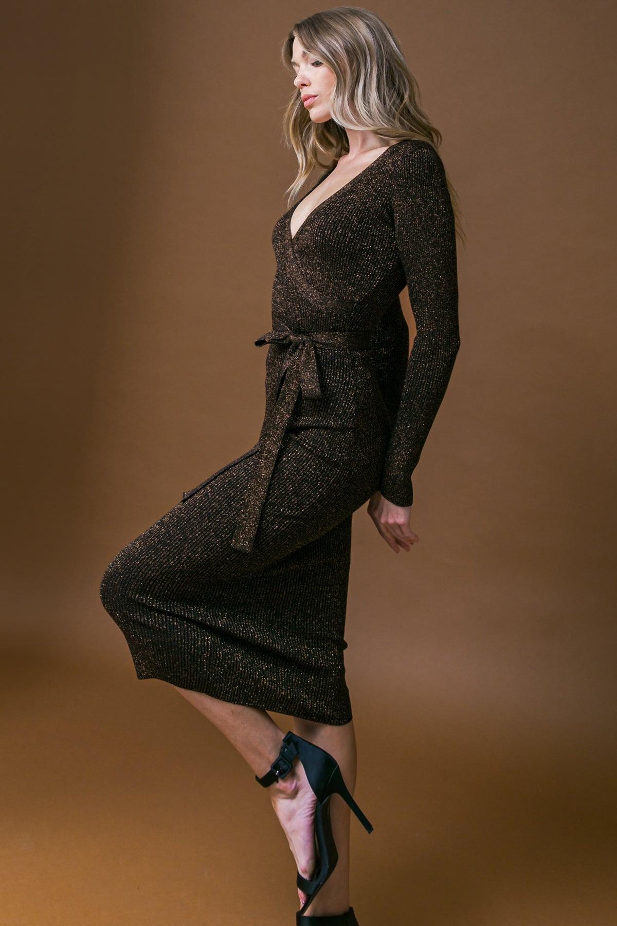 Flying Tomato Forever Impressed Sweater Midi Dress in BLACK METALLIC view 5 - Forever Sweater Cardigan