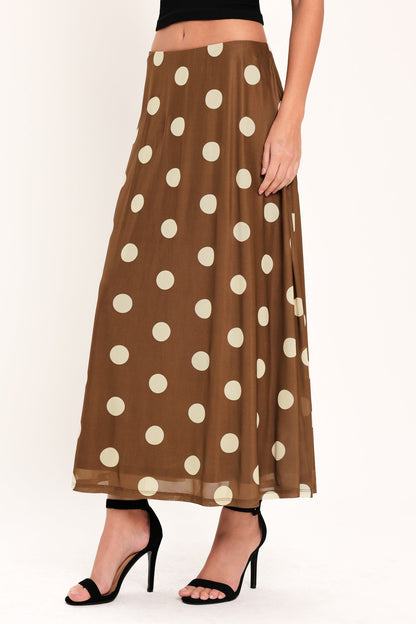 Flying Tomato French Girl Polka Dot Power Mesh Midi Skirt in BROWN view 3 - Pol Skirt (dress)