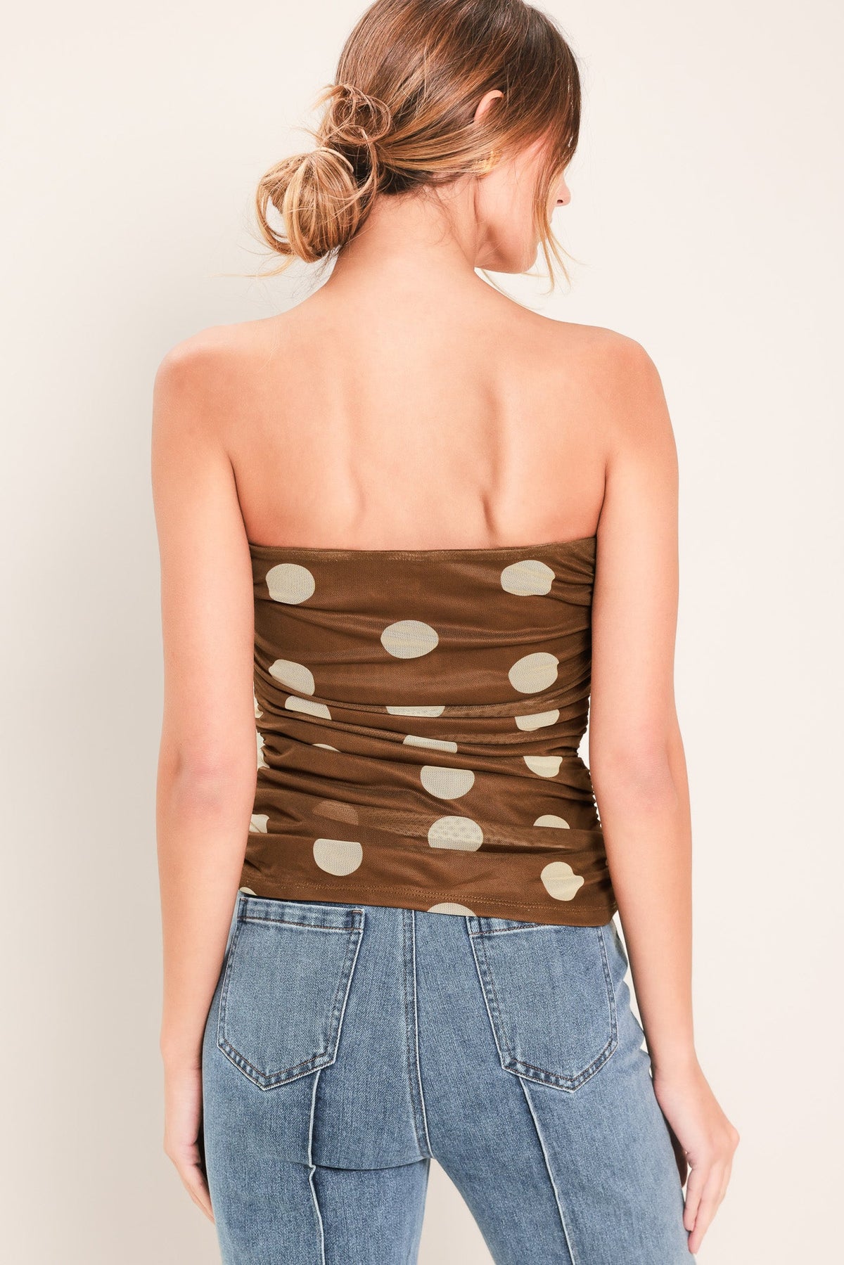 Flying Tomato French Girl Polka Dot Power Mesh Tube Top - MeeeShop Women's Fashion